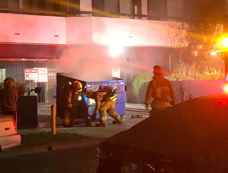 Virgil Village dumpster fire close up